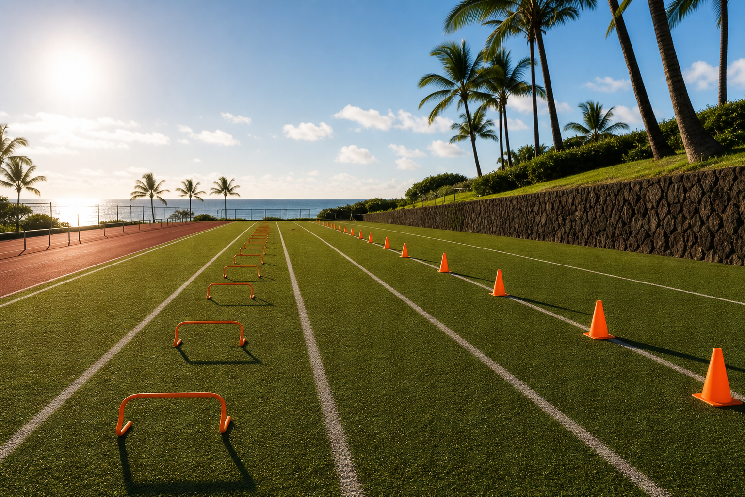 The outdoor sprint training lane marked for speed and conditioning work